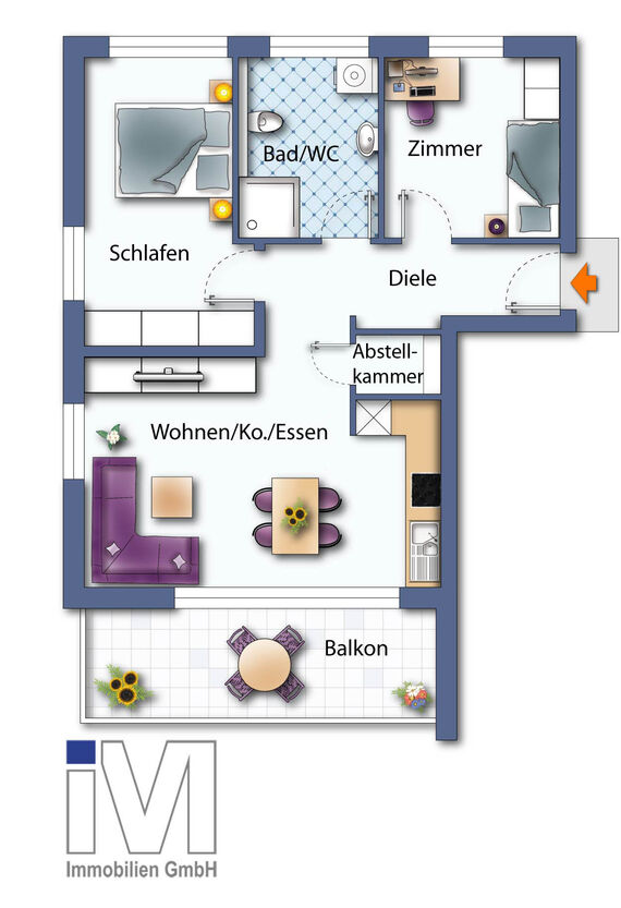 Grundriss: 3-Zimmer Wohnung 62 m² - 1.OG rechts Grundriss: 3-Zimmer Wohnung 62 m² - 1.OG rechts