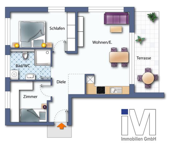 Grundriss: 3-Zimmer Wohnung 65 m² - EG links Grundriss: 3-Zimmer Wohnung 65 m² - EG links