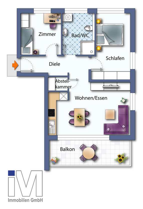 Grundriss: 3-Zimmer Wohnung 62 m² - 1.OG links Grundriss: 3-Zimmer Wohnung 62 m² - 1.OG links