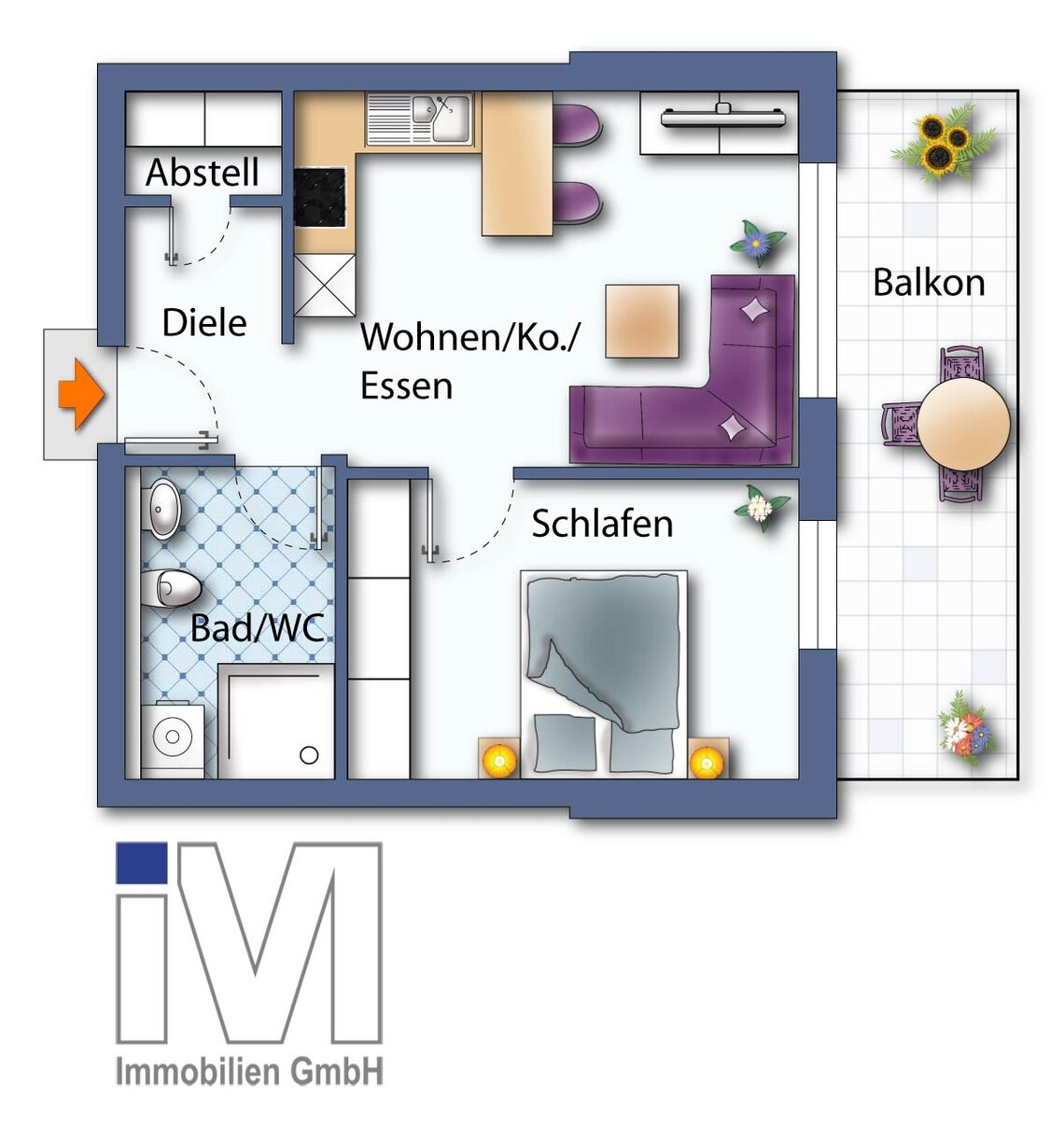 Grundriss: 2-Zimmer Wohnung 42 m² - 1. OG Grundriss: 2-Zimmer Wohnung 42 m² - 1. OG
