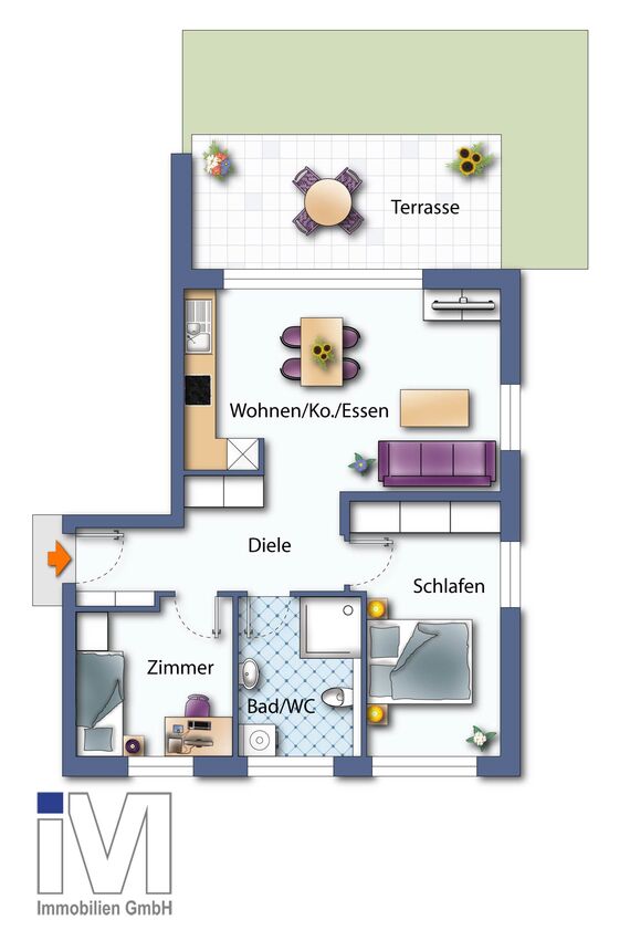 Grundriss: 3-Zimmer Wohnung 65 m² - EG rechts Grundriss: 3-Zimmer Wohnung 65 m² - EG rechts
