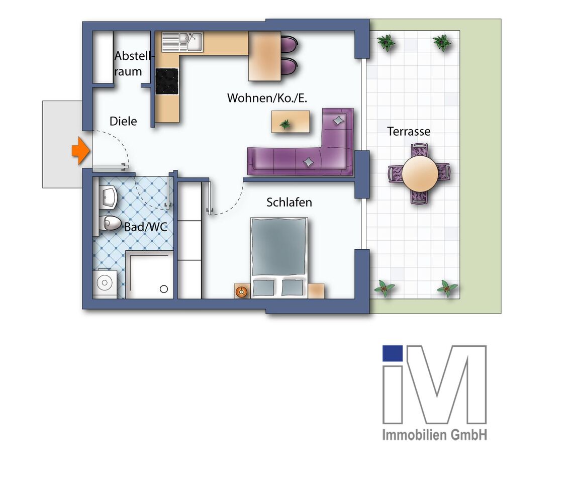 Grundriss: 2-Zimmer Wohnung 44 m² - EG Grundriss: 2-Zimmer Wohnung 44 m² - EG